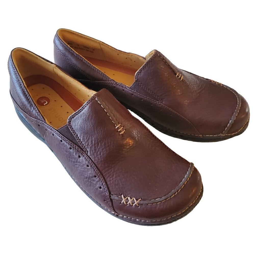 Clarks Unstructured Brown Leather Slip-On Shoes NIB
